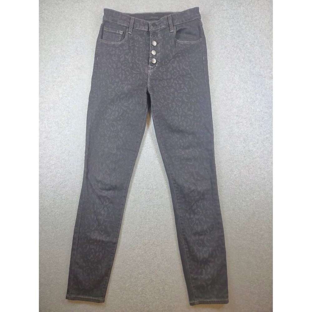 J Brand Lillie High Rise Skinny Jeans 26 Savannah Grey Leopard Print Button Fly